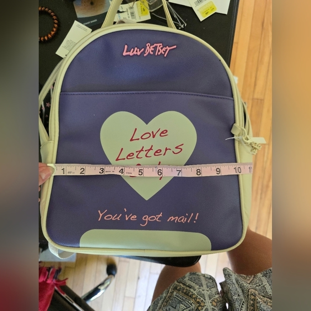 Betsey Johnson Purple and Cream Backpack Love Letters Design - Picture 9 of 10